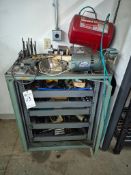 5 DRAWER METAL SHOP CABINET AND CONTENTS, WITH 5 GAL. AIR COMPRESSOR AND TANK