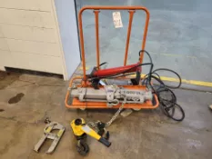 CART WITH 3 TON AMH BADGER LC030 LEVER HOIST AND OTC 5 TON CAPACITY LOAD-ROTOR LOAD LEVELER