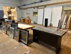 ASSORTED OFFICE FURNITURE, EQUIPMENT, APPLIANCES, AND DECOR