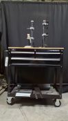 HUSKY MOBILE TOOL CABINET WITH WOOD TOP WORK STATION, ALL CONTENTS INCLUDED