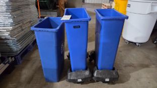 (3) ULINE TRASH CANS, (2) TRASH CAN DOLLY