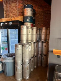 (43) ASSORTED KEGS - MOSTLY PONY KEGS WITH SOME STANDARD HALF-BARREL KEGS