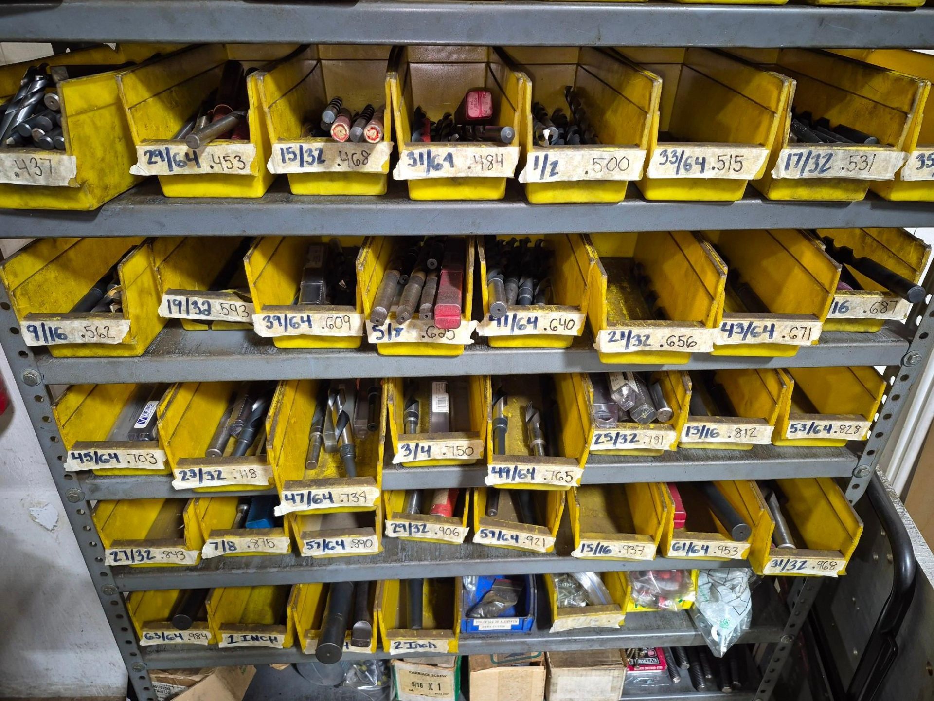 INDUSTRIAL STORAGE RACK WITH HANGING BINS FILLED WITH ASSORTED DRILL ...