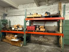 HEAVY-DUTY INDUSTRIAL PALLET RACKING FILLED WITH ASSORTED MACHINING PARTS, TOOLING, AND BAR STOCK
