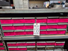 STEEL SHELVING UNIT FILLED WITH ASSORTED REAMERS, MILLS, AND EXTENSIONS