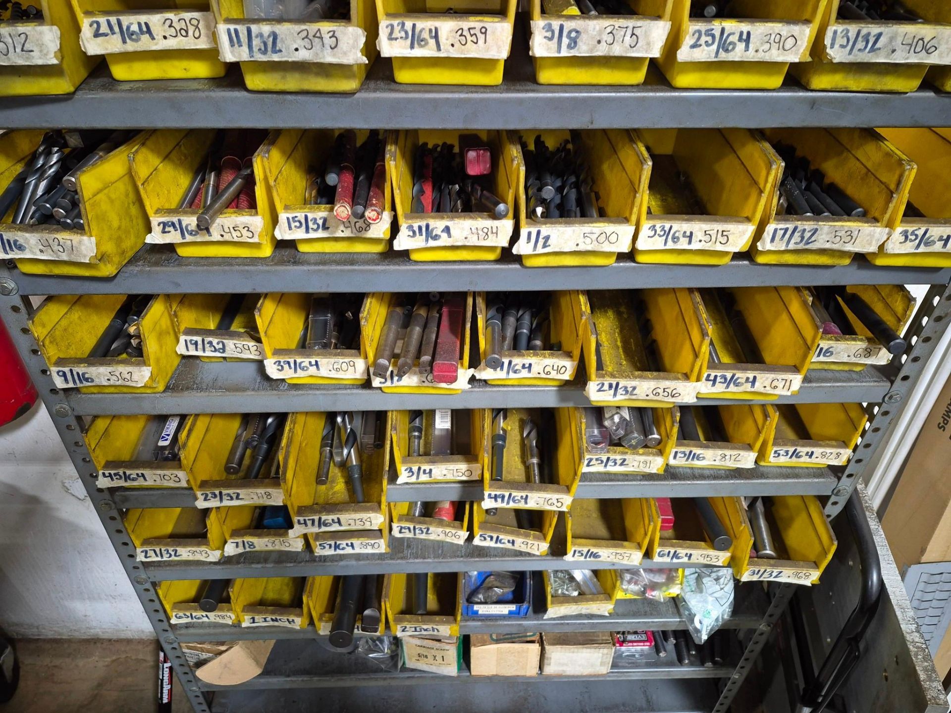 INDUSTRIAL STORAGE RACK WITH HANGING BINS FILLED WITH ASSORTED DRILL ...