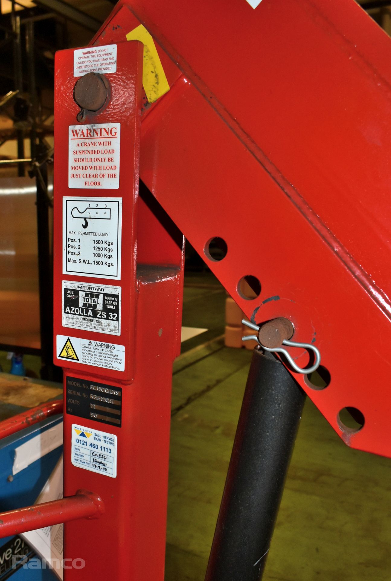 CAM Equipment FC1500-12V-S 1500kg engine hoist/workshop crane - W 1320 x D 1520 x H 1740mm - Image 5 of 7