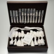 A modern Mappin & Webb Sheffield oak canteen of epns flatware for six place settings in unused