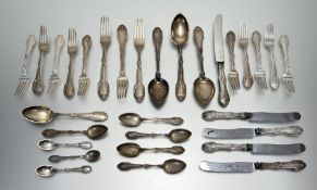 A Danish A. Michelsen 1930s 830 standard part suite of flatware to include a steel bladed table