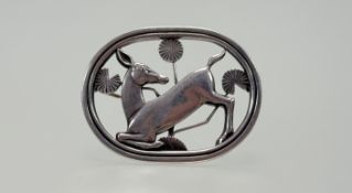 A Georg Jensen Danish sterling silver Arno Malinowski kneeling Fawn brooch: h. x 3.5cm l. x 4.5cm