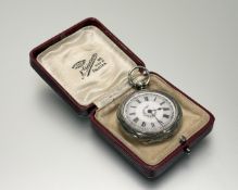 A Victorian Birmingham silver open face fob watch with white enamel dial and roman numerals and