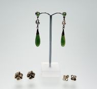 A pair of 9ct gold knot earrings: d. x 1cm 2.74g together with a pair of 9ct gold clear stone set