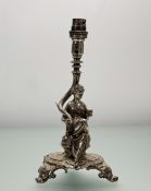 A late 19thc/early 20thc Elkington & Co electro palted seated draped figure holding an orb tablelamp