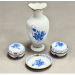 A collection of four Herend blue chinese bouquet pattern wares comprising, two lidded circular
