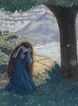 Patience Mary Hallward (1892-1981) watercolour, Under the Oak Tree, signed and dated 1909 verso, 16.