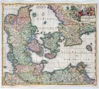 Daniæ Regnum - Map of Denmark and Part of Sweden 1730, M. Seutter, handcoloured, 53cm x 54cm, unfram