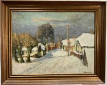 Eastern European School, 20th century, Winter, indistinctly signed, 49cm x 65cm, framed