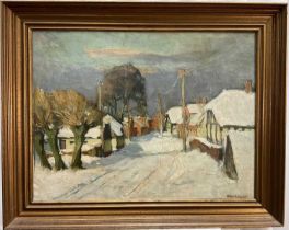 Eastern European School, 20th century, Winter, indistinctly signed, 49cm x 65cm, framed
