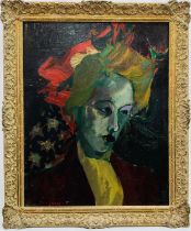 Manner of Duncan Grant (1885-1978) oil on board, portrait of a woman, signed, 49cm x 39cm, framed