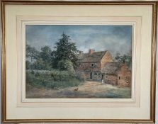 English School, 20th century watercolour, children beside cottages, 34cm x 49cm, and another waterco