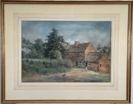 English School, 20th century watercolour, children beside cottages, 34cm x 49cm, and another waterco