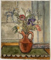 Julie de Holmberg Krohn (Norwegian 1882-1956) oil on canvas, flowers by the window, signed and dated
