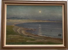C. Sjöhalm, Norwegian School, oil on board, moonlit bay, signed, 53cm x 74cm, framed
