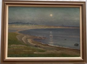 C. Sjöhalm, Norwegian School, oil on board, moonlit bay, signed, 53cm x 74cm, framed