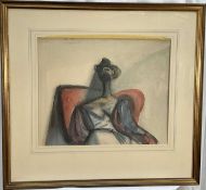 20th century Abstract watercolour, seated female form, 37cm x 47cm, glazed frame