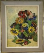 Eastern European school mixed media on paper, still life of flowers, signed lower right, dated 1966,