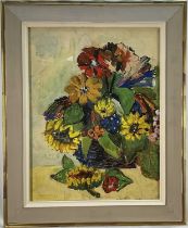 Eastern European school mixed media on paper, still life of flowers, signed lower right, dated 1966,