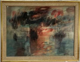 Alfred Cohen (American/British 1920-2001) watercolour, Fog on the River, signed, 44cm x 59cm, gilt f