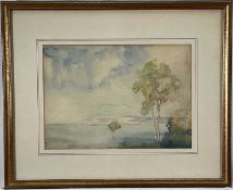 Continental school, 20th century watercolour, across the bay, indistinctly signed lower left, 25cm x