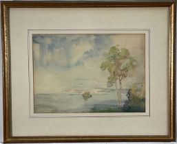 Continental school, 20th century watercolour, across the bay, indistinctly signed lower left, 25cm x