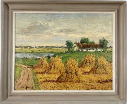 20th century oil on canvas, harvest landscape, bearing signature 'Carl Nielsen', 36cm x 46cm, framed