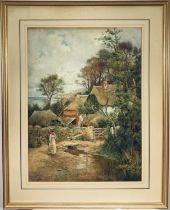 Edwardian English School, watercolour, collecting water, signed Tom Bough dated 1903, 73cm x 54cm, g