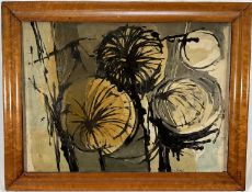 20th century abstract mixed media on board, signed D. G. Marshall, 41cm x 56cm, in a maple veneer fr
