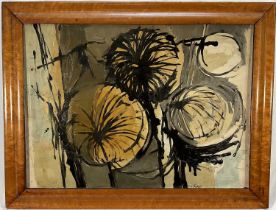 20th century abstract mixed media on board, signed D. G. Marshall, 41cm x 56cm, in a maple veneer fr