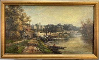 English School 19th/20th century oil on canvas, Richmond Bridge, signed with initials W.R.S.S., 44cm