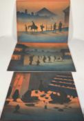 Japanese school, 1920s/30s three watercolour and silhouette works