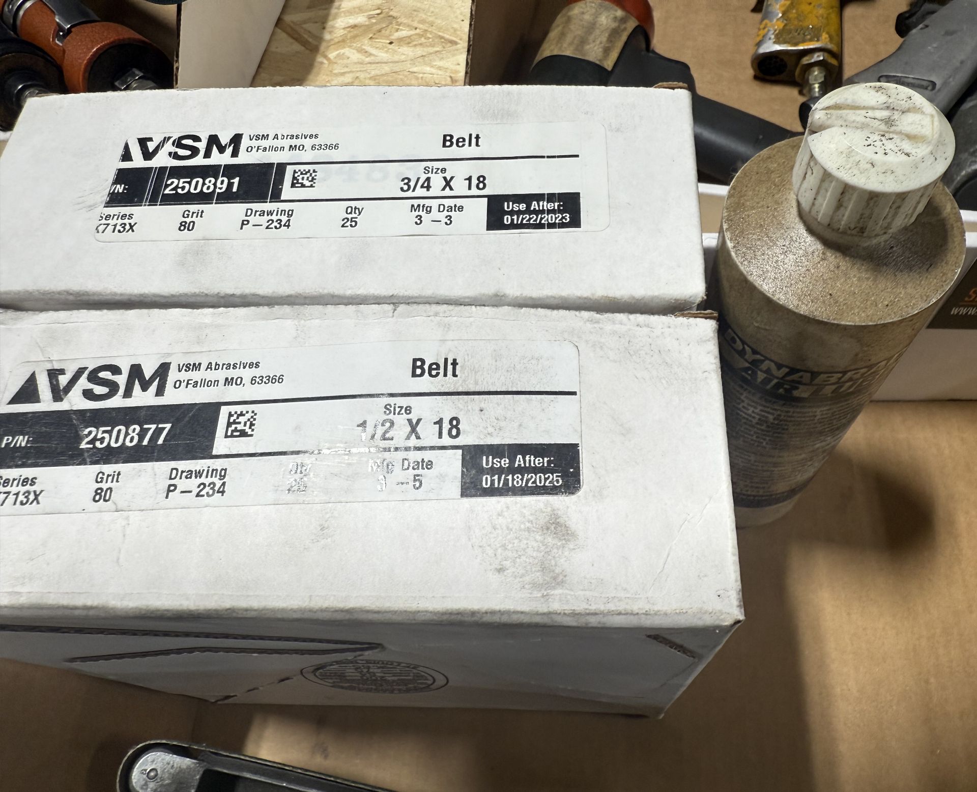 (2) Pneumatic Dyna Brake Belt Sander, Belts New In Box, and Air Lube Bottle - Image 6 of 6