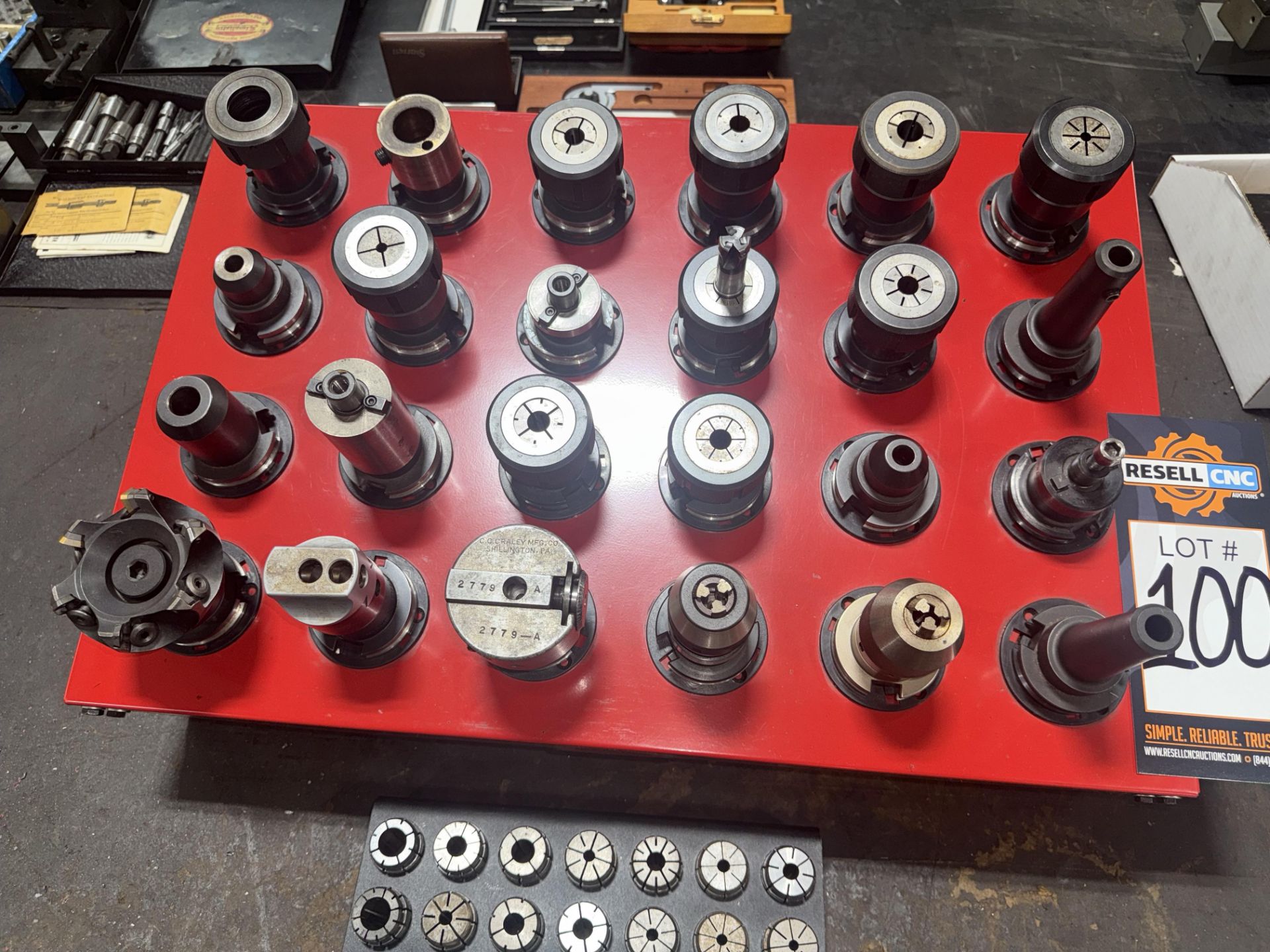 Huot Tool Stand with (24) CAT 40 Taper Tool Holders with Collet Set - Image 3 of 6