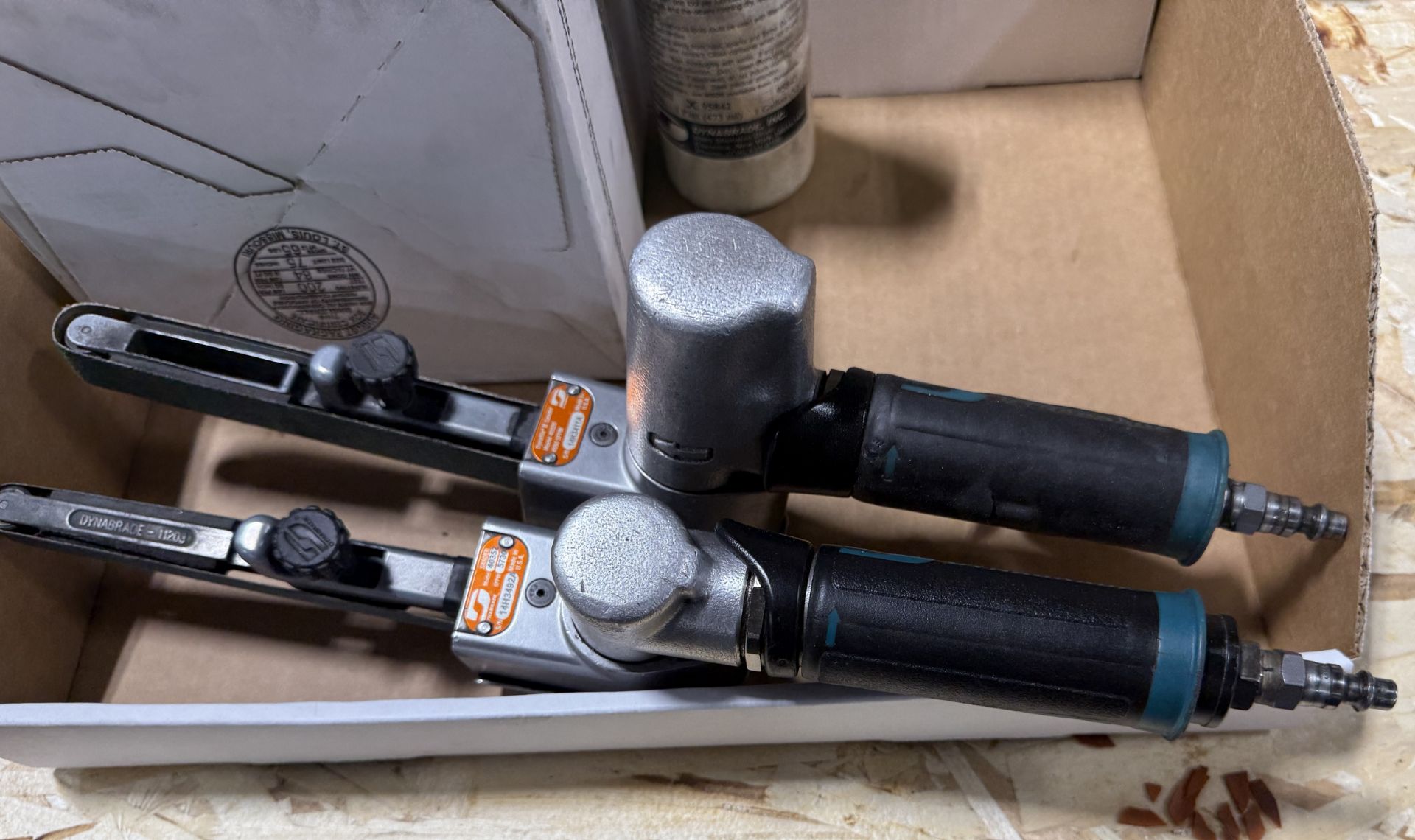 (2) Pneumatic Dyna Brake Belt Sander, Belts New In Box, and Air Lube Bottle - Image 4 of 6