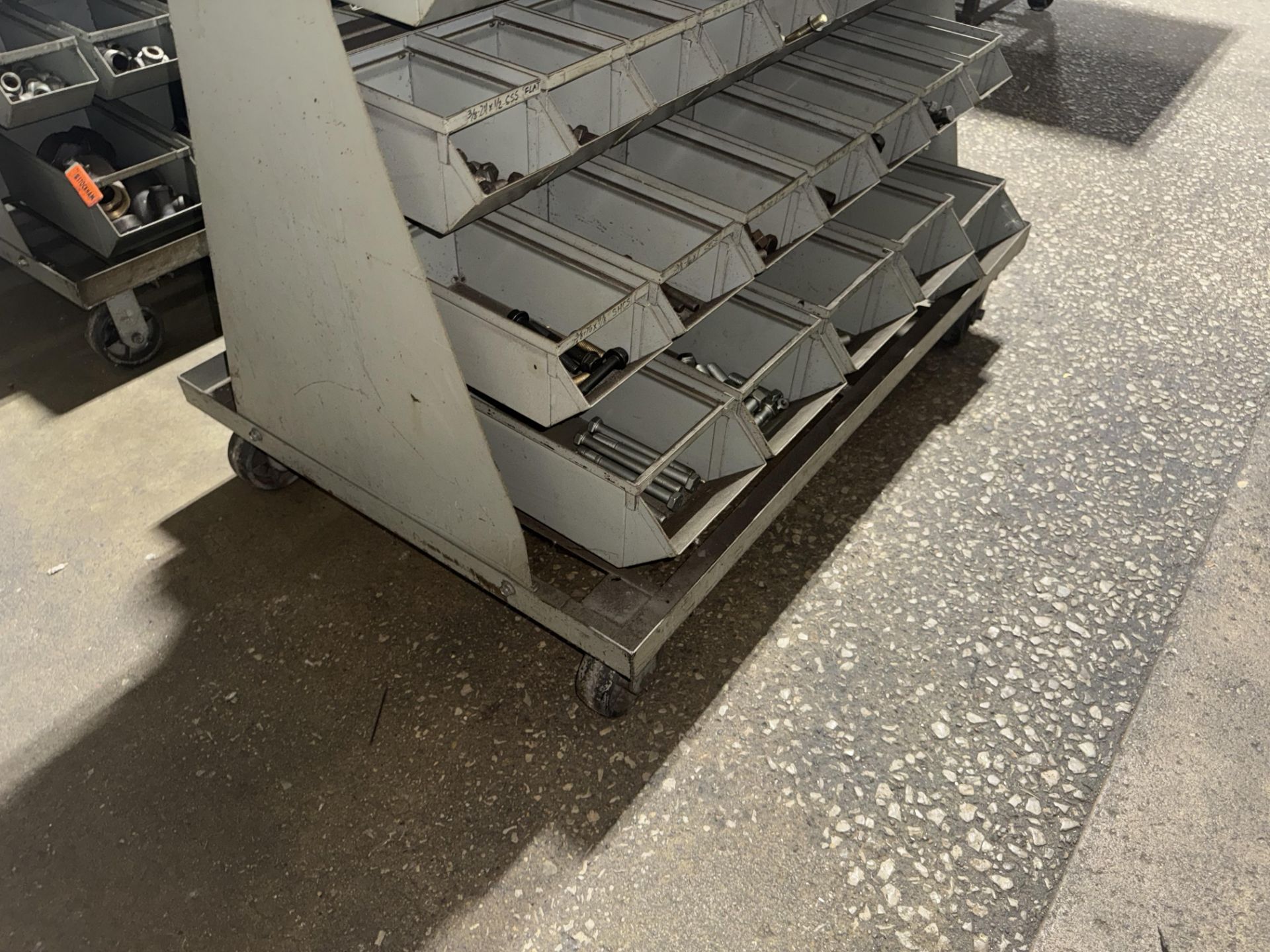 Mobile Storage Racks with Bins & Contents - Lever Wheel Brakes ...