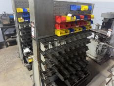 Mobile Storage Racks with Bins & Contents; Lever Wheel Brakes; Hardware Inventory