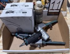 (2) Pneumatic Dyna Brake Belt Sander, Belts New In Box, and Air Lube Bottle