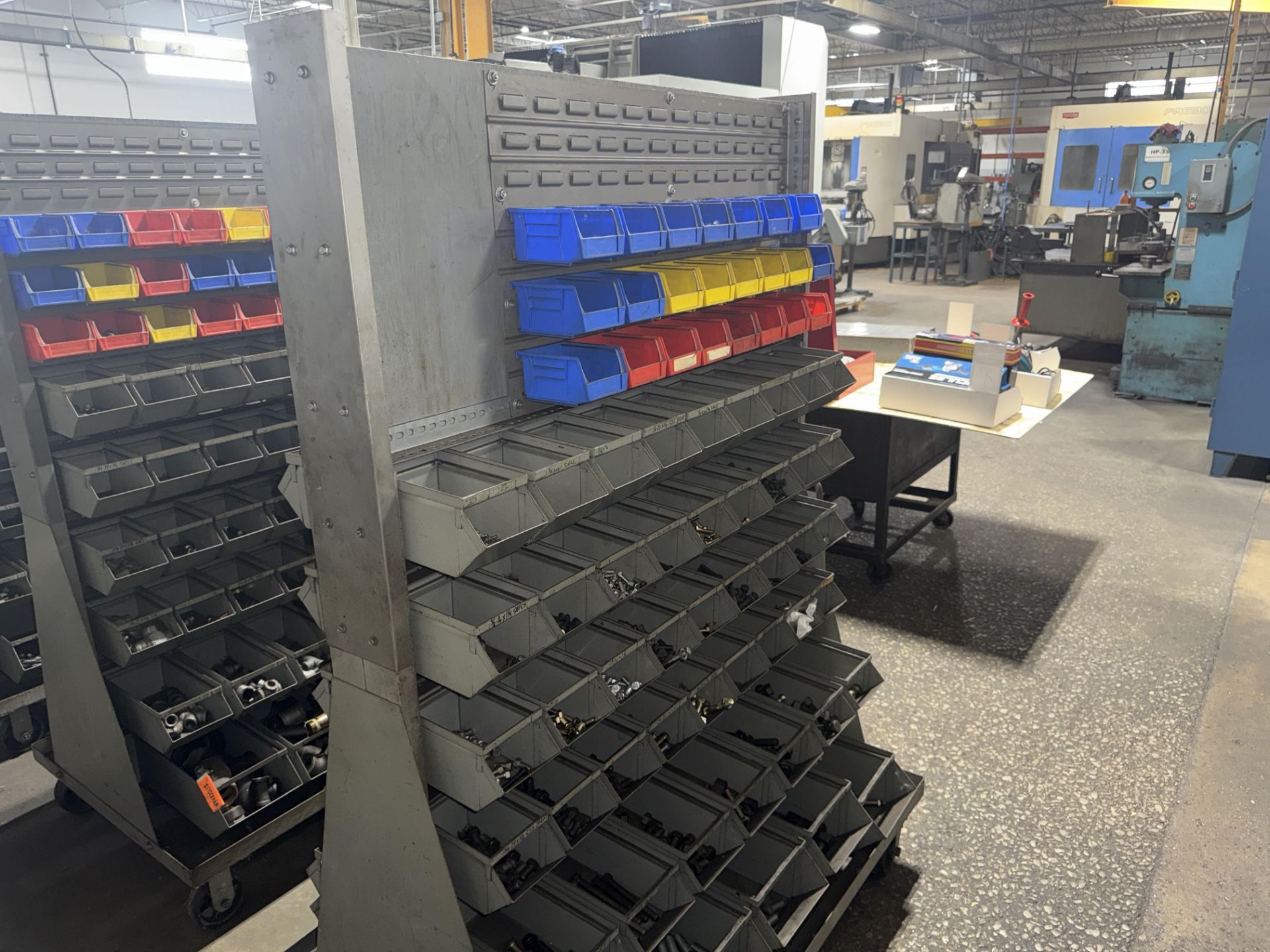 Mobile Storage Racks with Bins & Contents - Lever Wheel Brakes ...