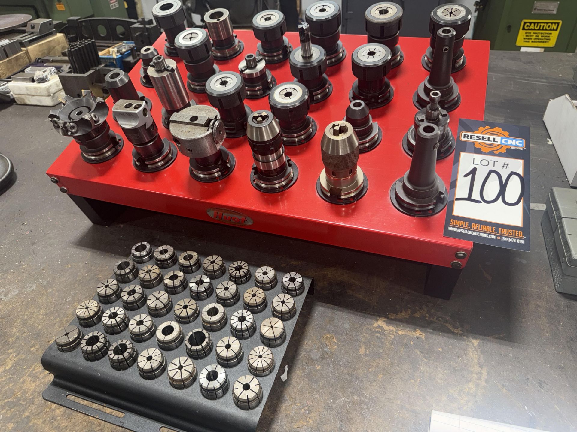 Huot Tool Stand with (24) CAT 40 Taper Tool Holders with Collet Set