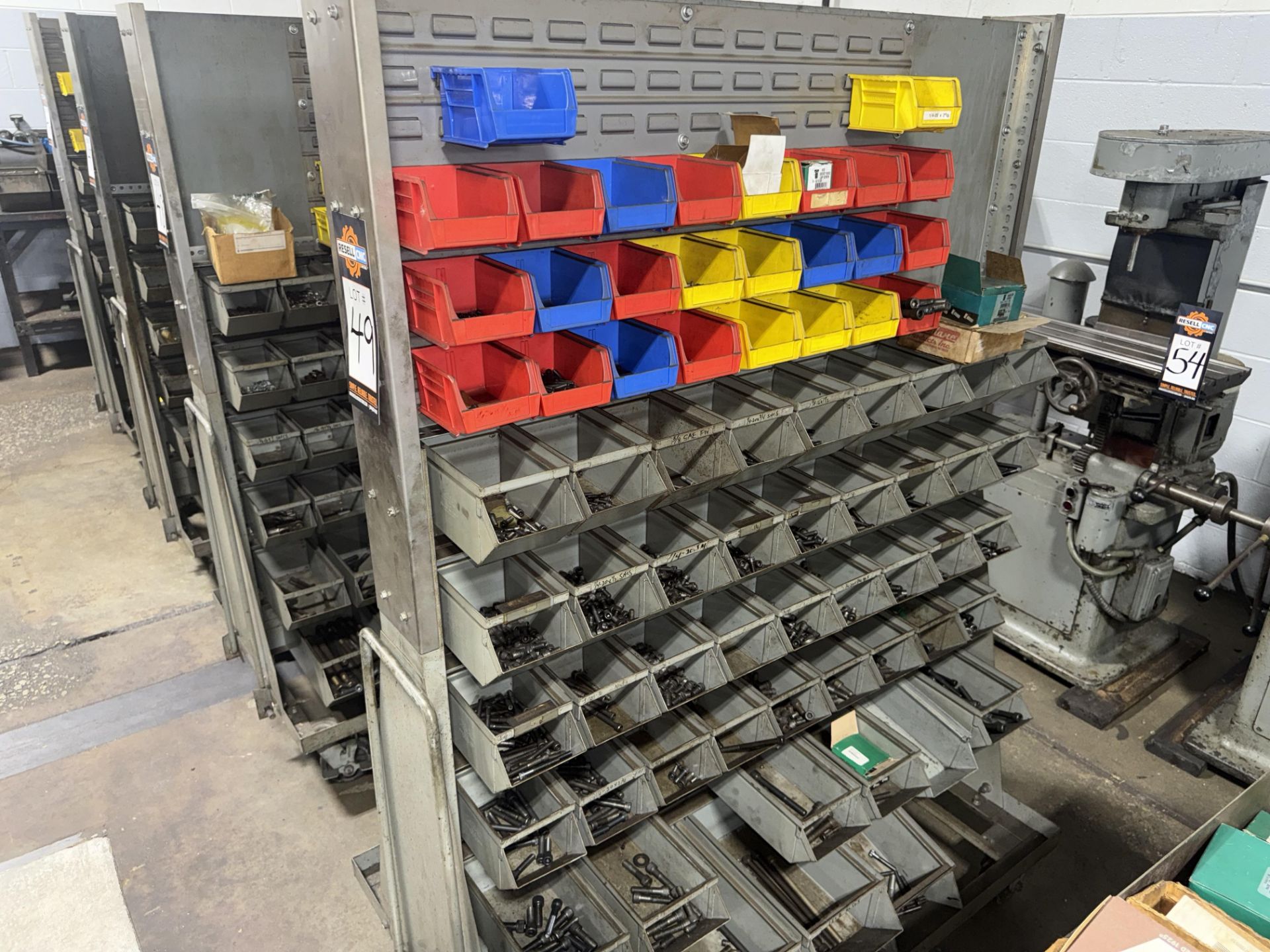 Mobile Storage Racks with Bins & Contents - Lever Wheel Brakes ...