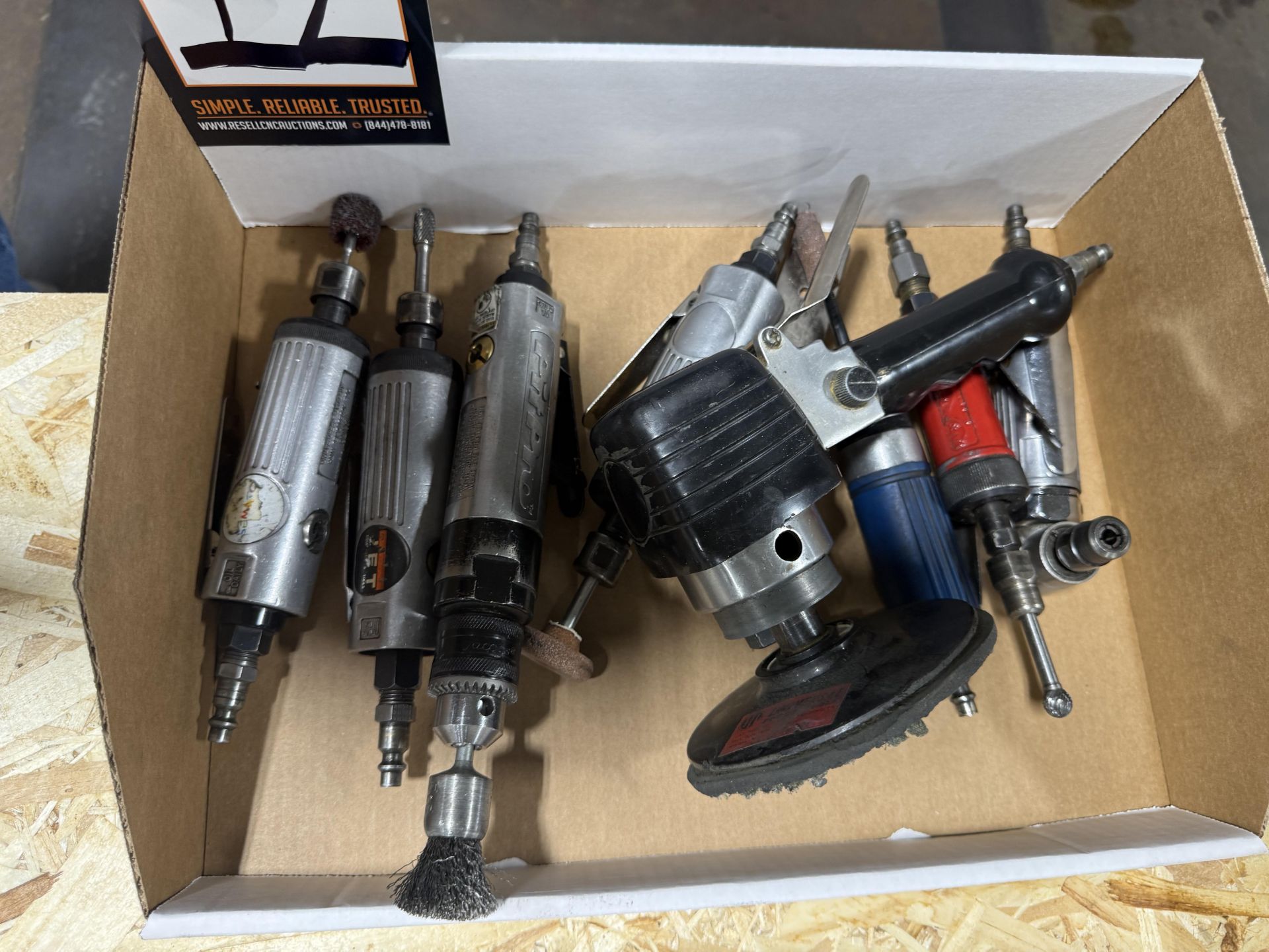 Pneumatic Tools, (6) Straight Tools, (1) Right Angle Collet Driver, (1) Right Angle Sander